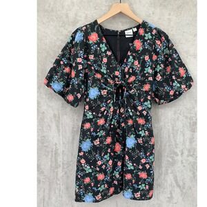 Maeve Anthropologie Dress Women XS Black Floral Puff Sleeve Tassel Cotton NEW